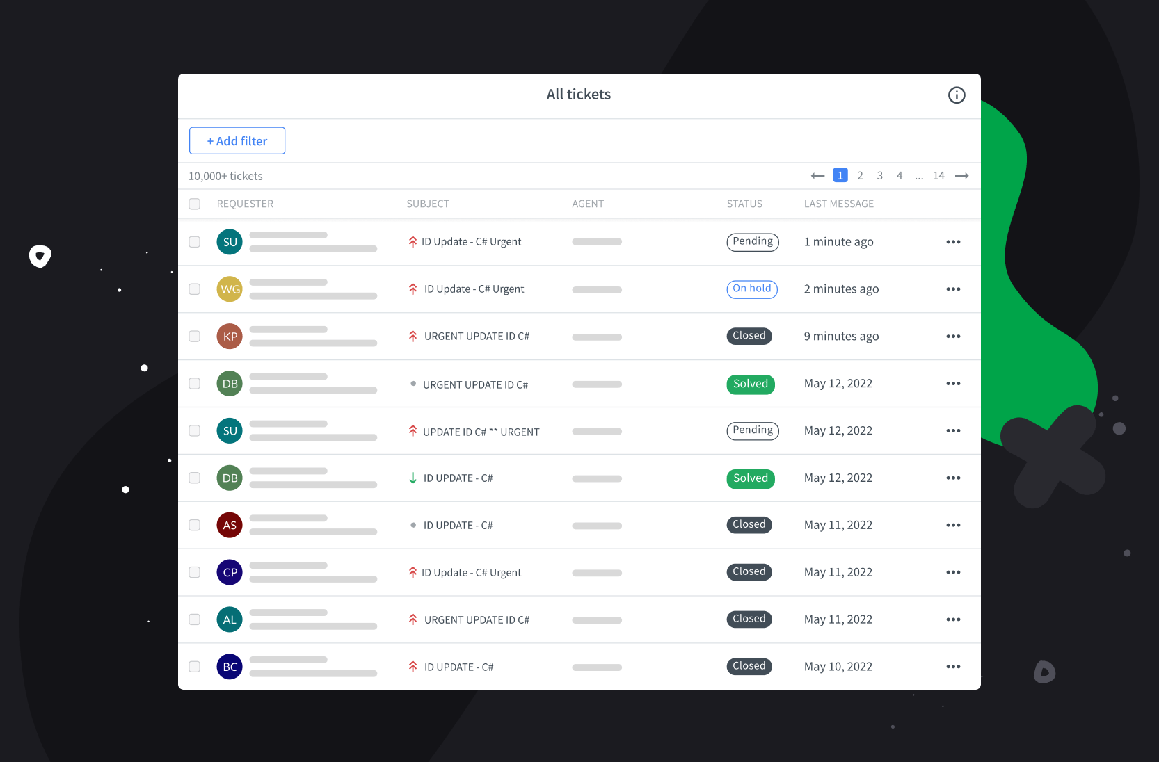Brastel's dashboard with the ticket list.
