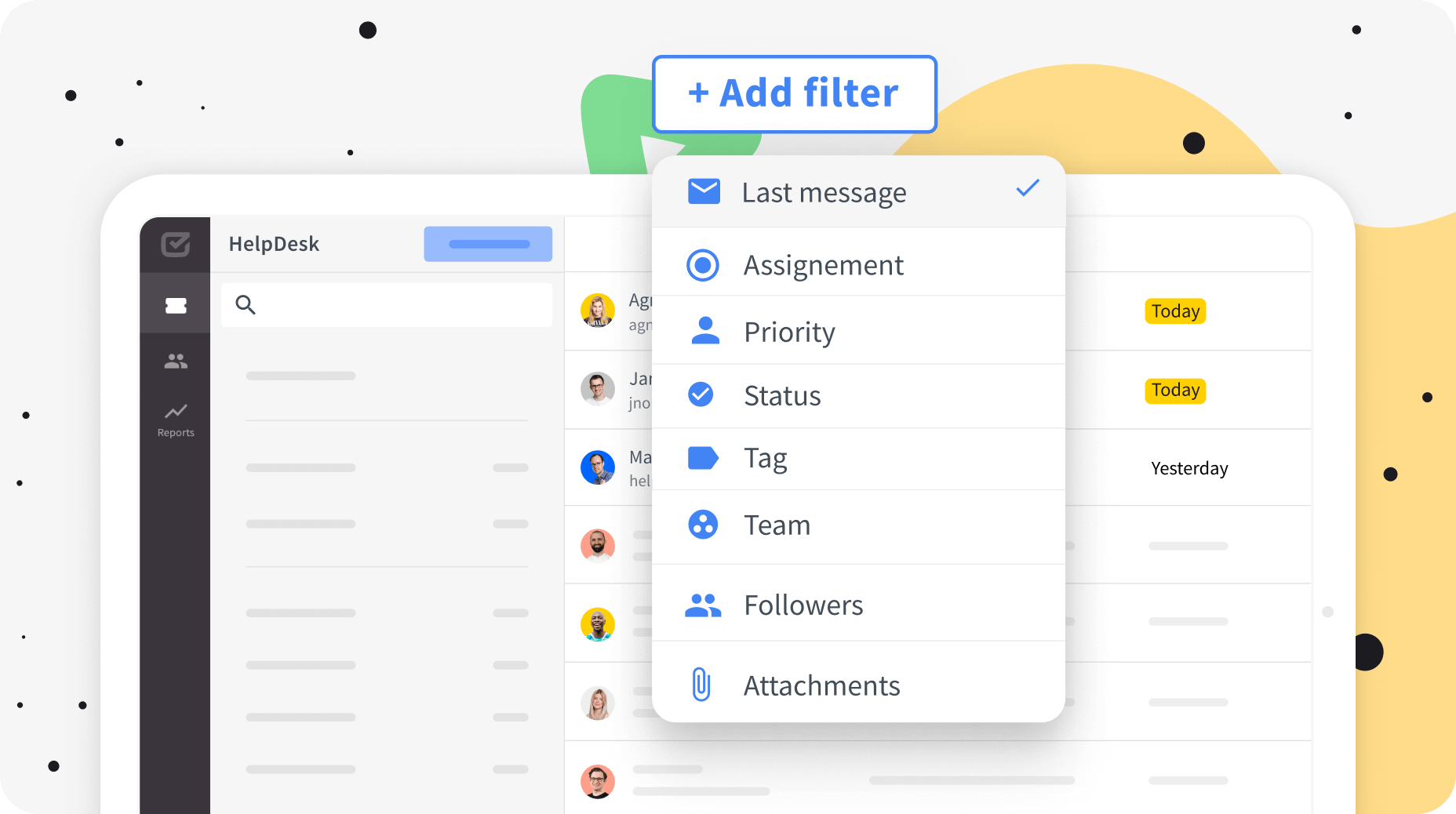 Actions that can be taken in HelpDesk to detail the customer ticket.