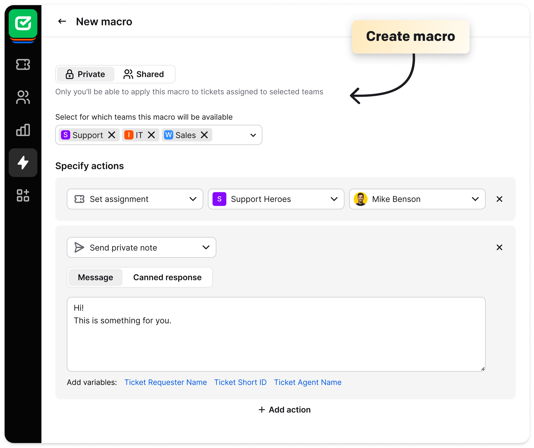Macros in HelpDesk app