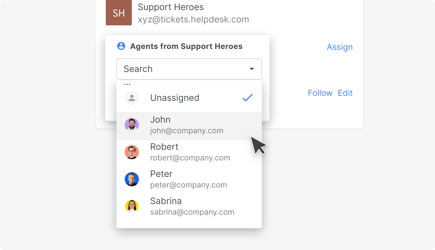 Assigning an agent to a ticket
