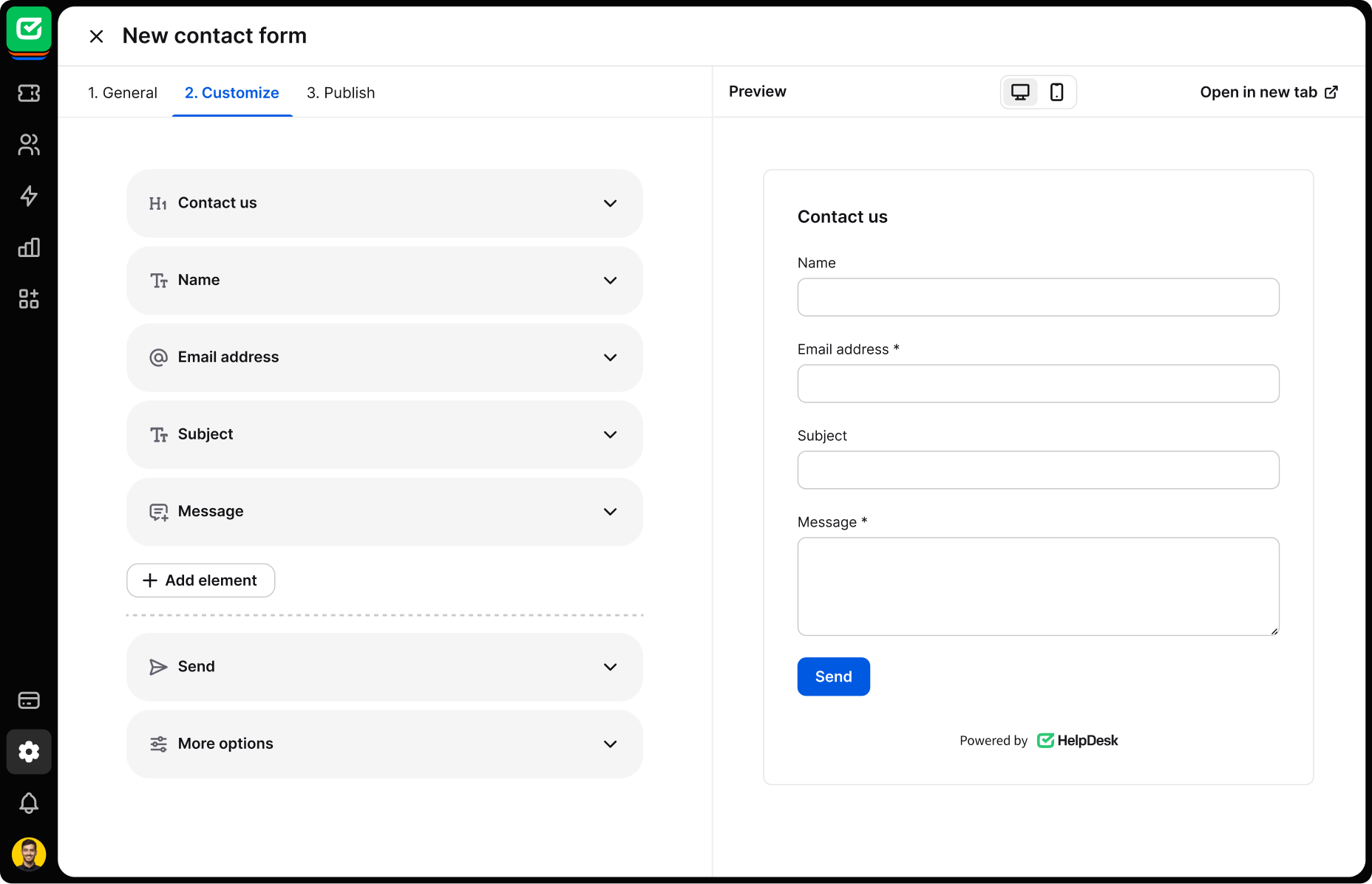 Creating a contact forms in HelpDesk