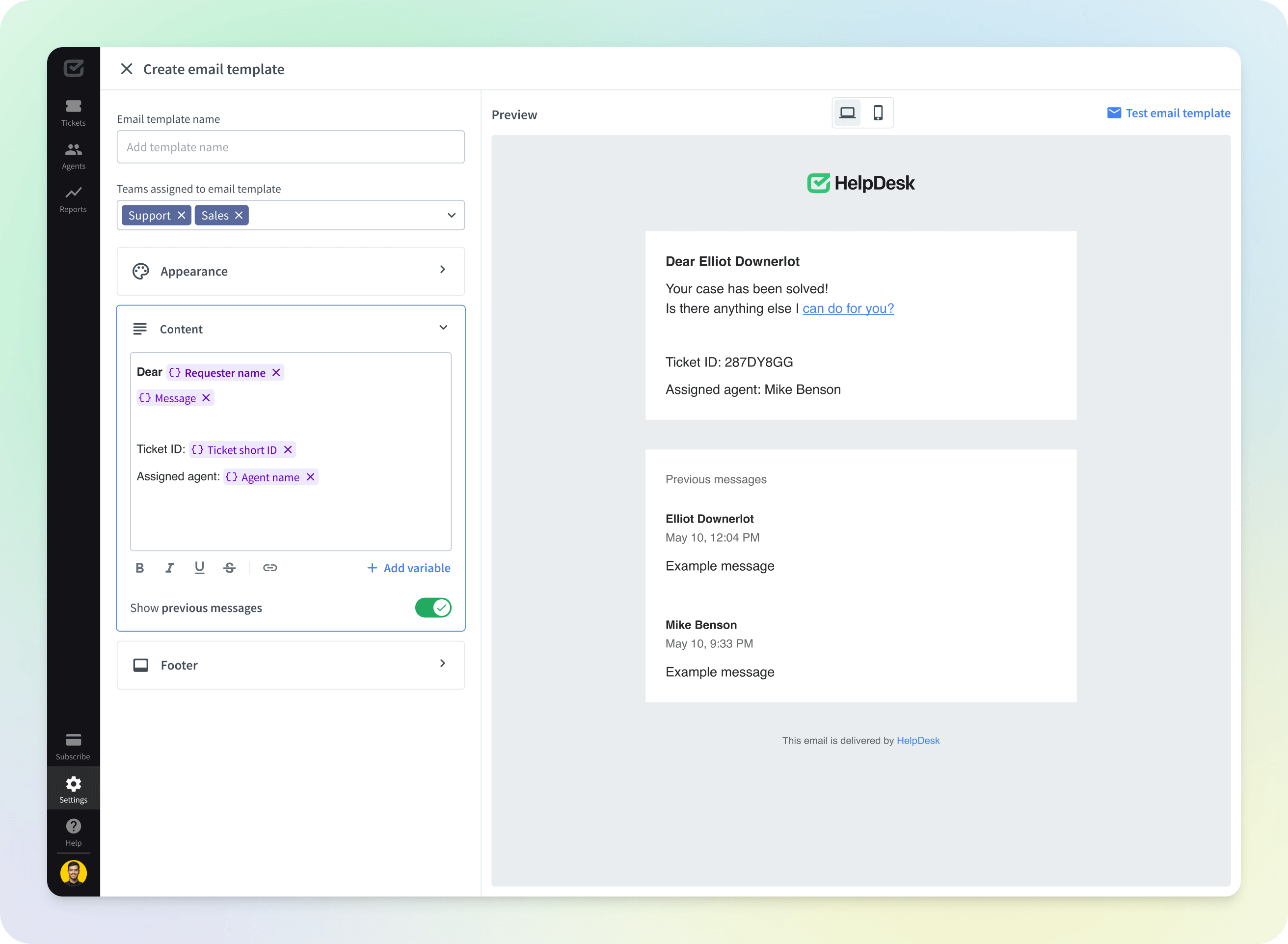Setting up email template in HelpDesk