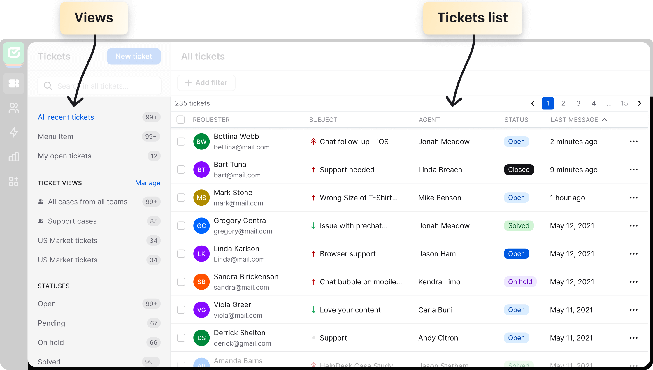 Tickets view in HelpDesk
