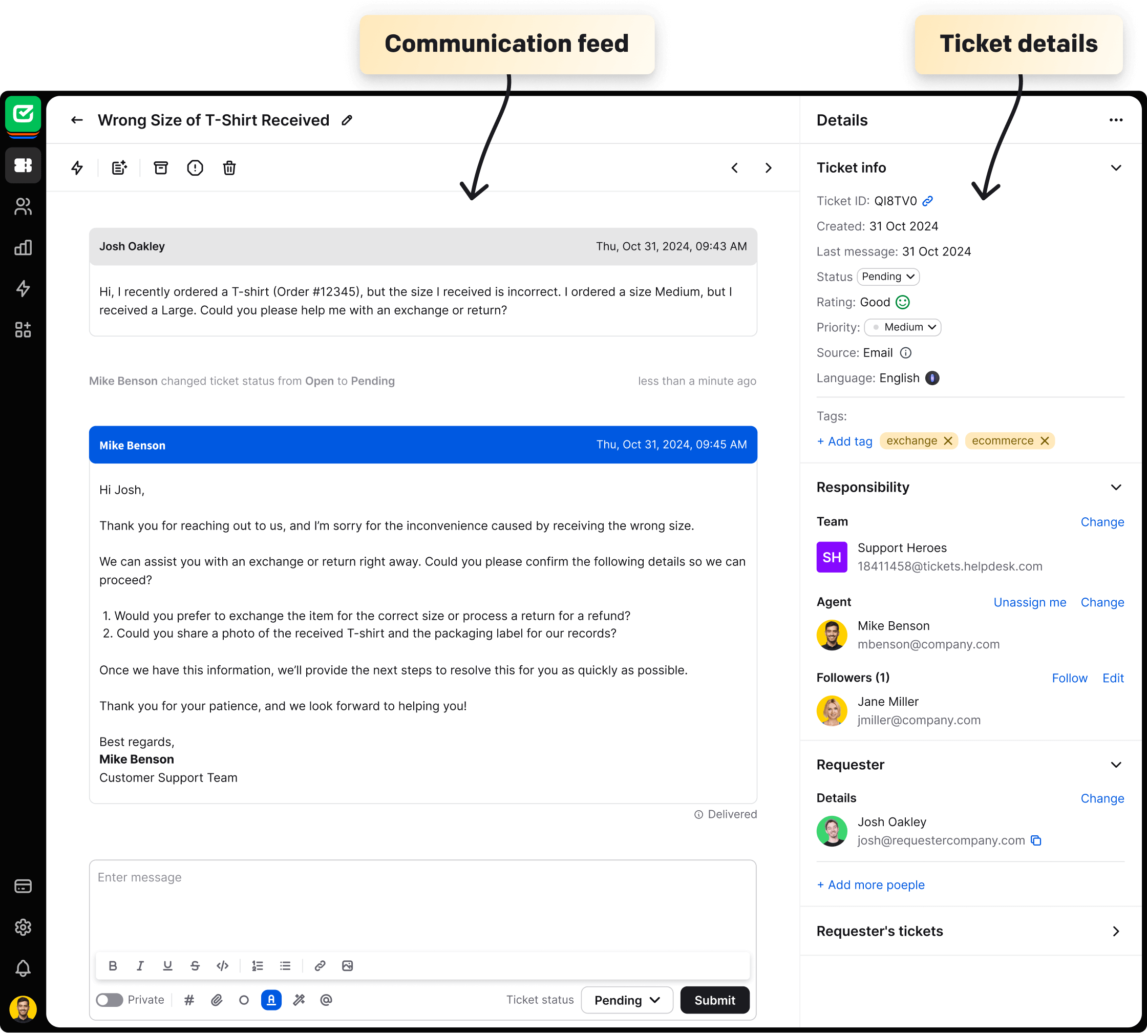 Ticket view in HelpDesk app