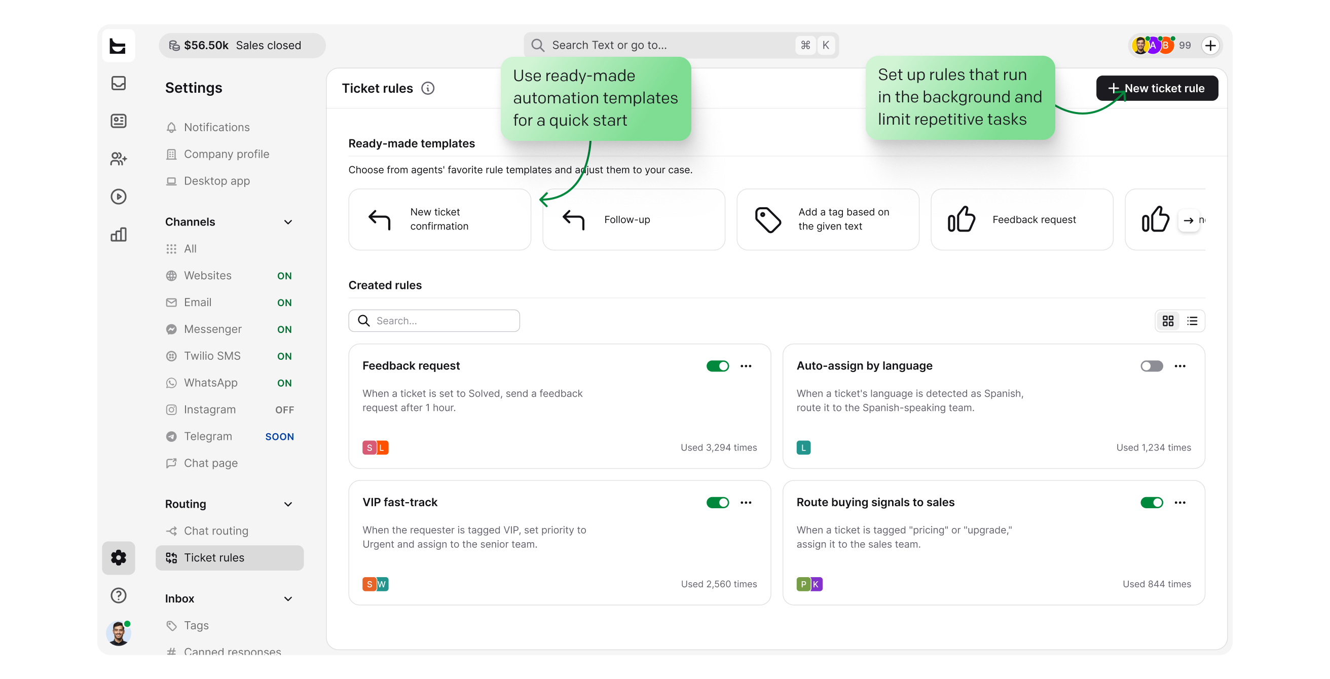 Route — ticket rules and automation templates for routing and assignment in HelpDesk