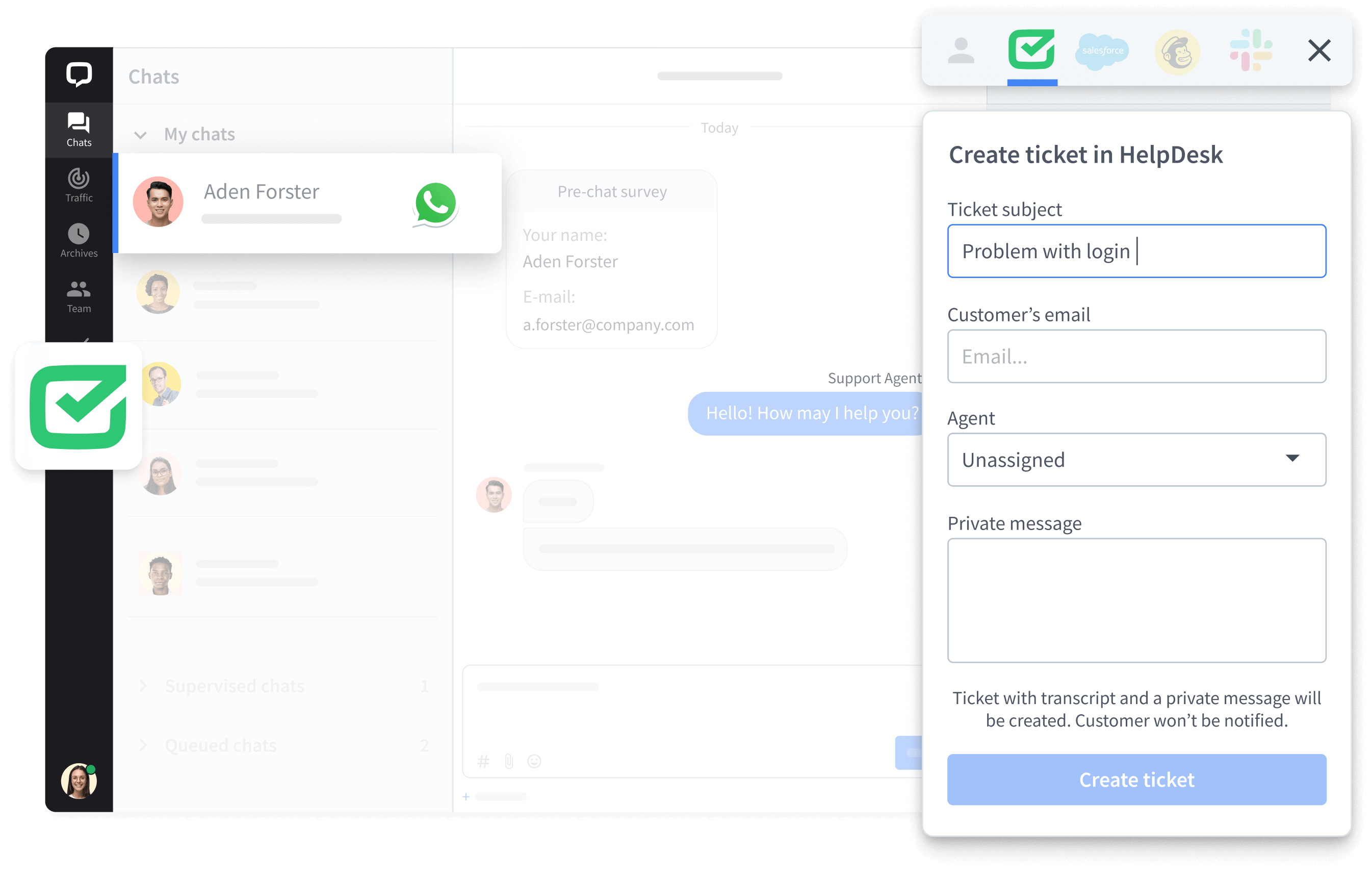 Ability to create an asynchronous HelpDesk ticket from synchronous chat in LiveChat
