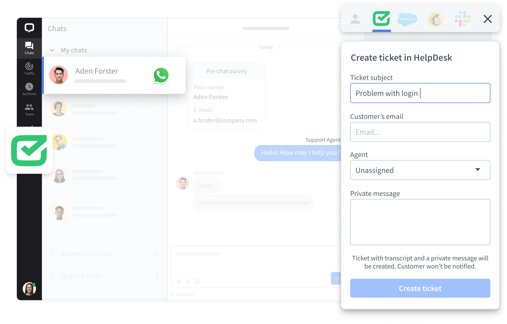 Ability to create an asynchronous HelpDesk ticket from synchronous chat in LiveChat