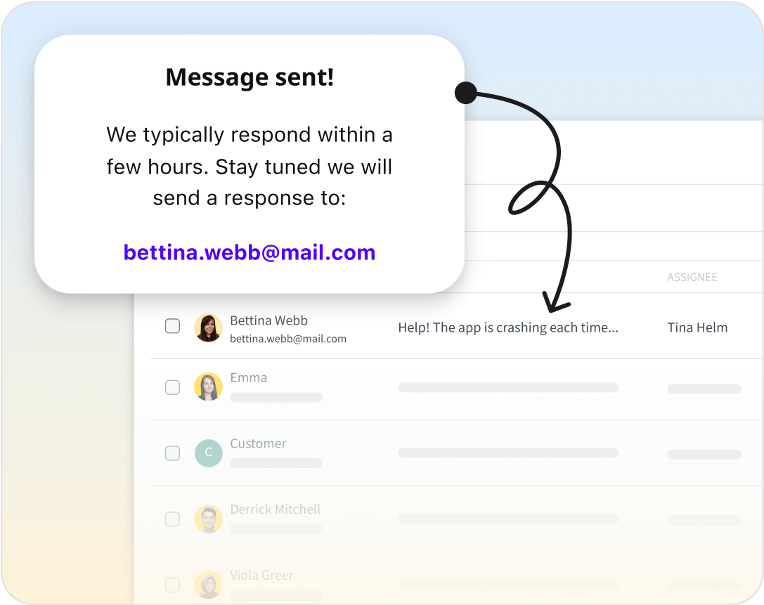 Message sent confirmation screen