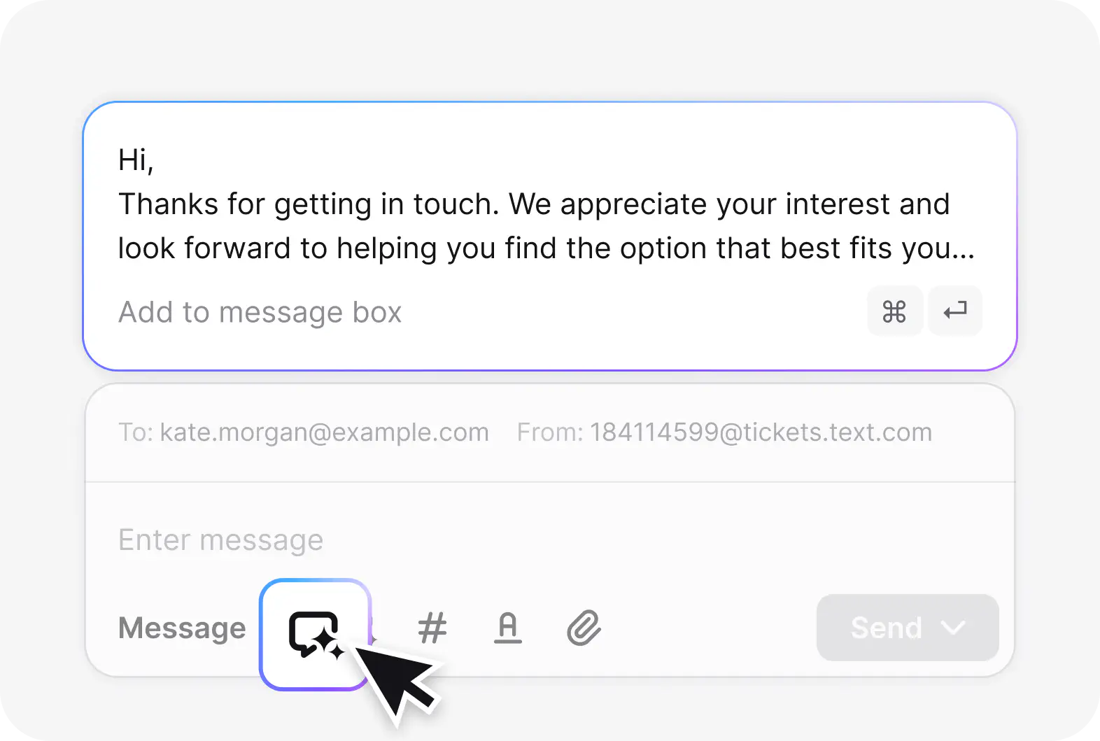 Reply suggestions — drafts accurate replies from your help center